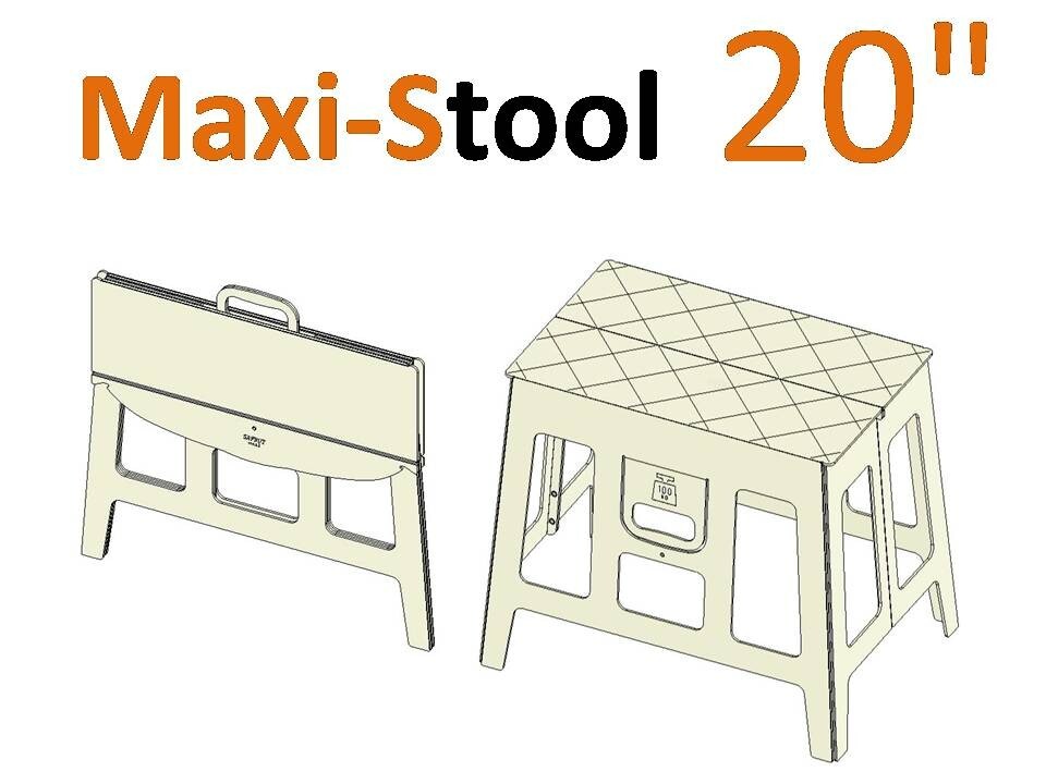 Flat Folding Maxi-Stool 20"(50 cm). Large Seat / Small Table / Standing Platform