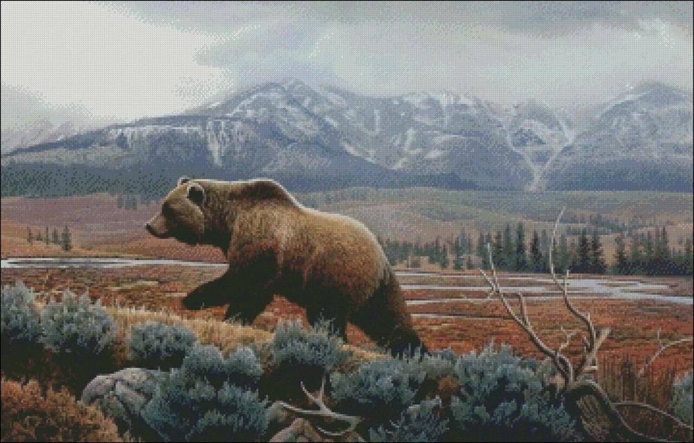 Chart Needlework - Counted Cross Stitch Patterns - Yellowstone Mist-Grizzly