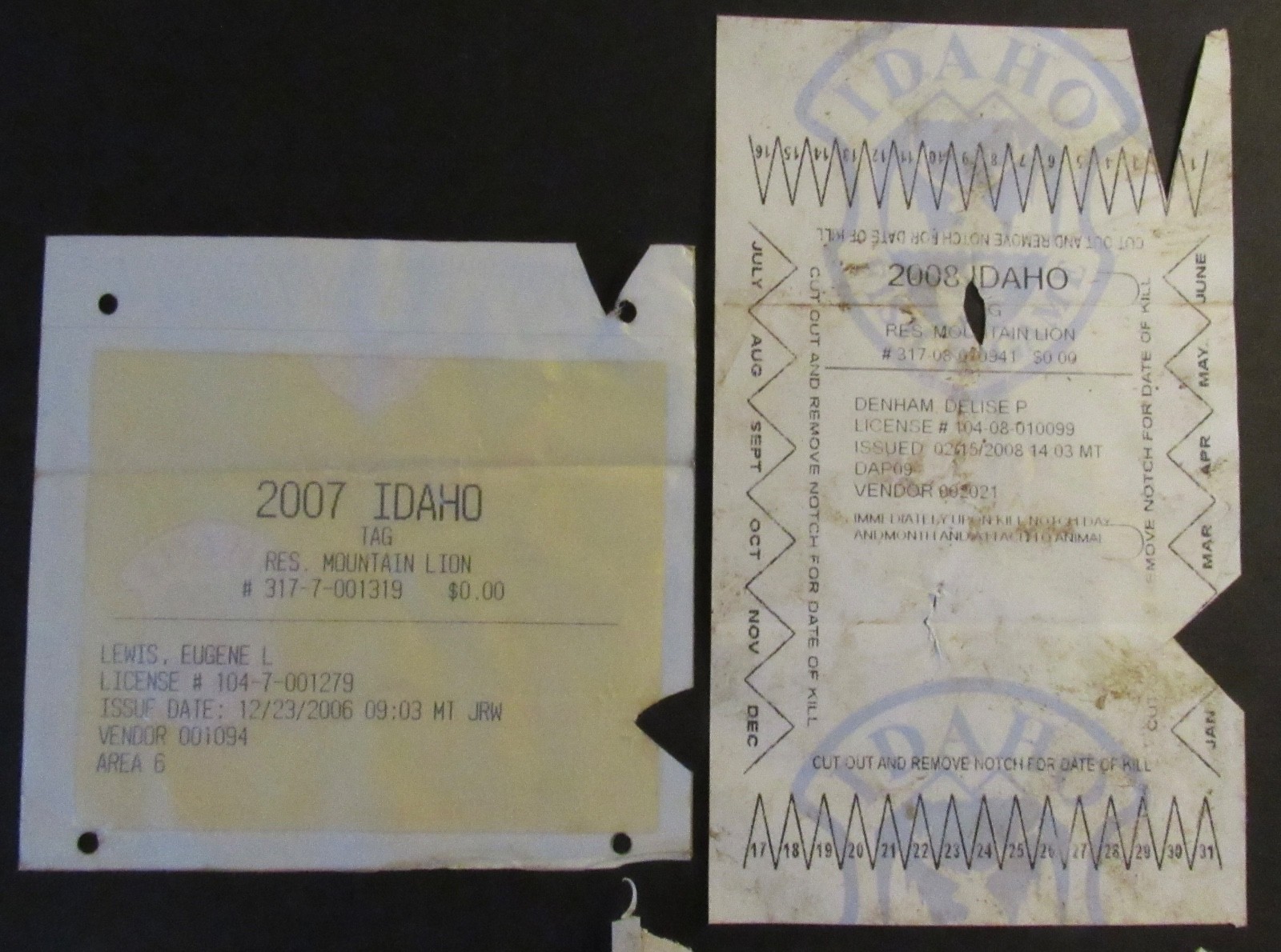 2007 & 2008 Idaho Mountain Lion Hunting Licenses