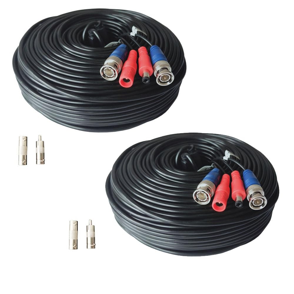 2 Pack 200ft All-in-One Video Power Cables, Security Camera Cable BNC Extensi...