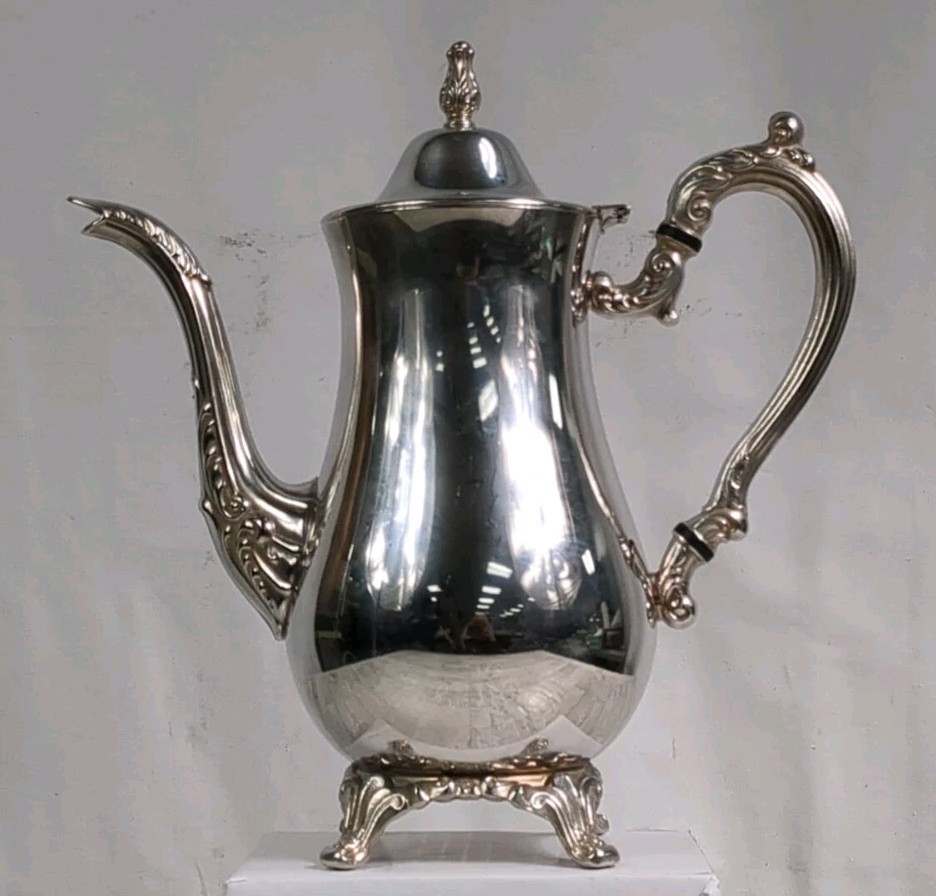 Oneida Footed Silverplated Tea/Coffee Pot 11" Tall - CLEAN!