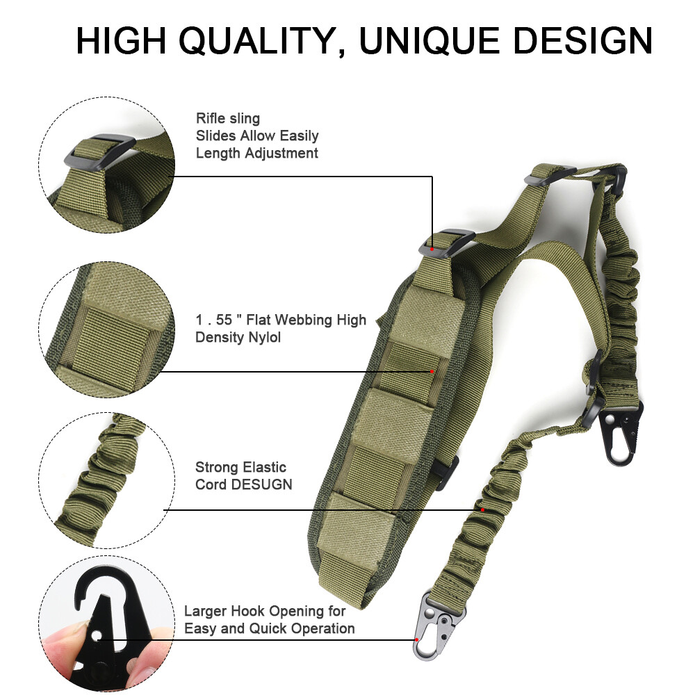Green Two 2 Point Sling Strap + Sling Shoulder Pad +D Ring +MLOK QD Swivel Mount