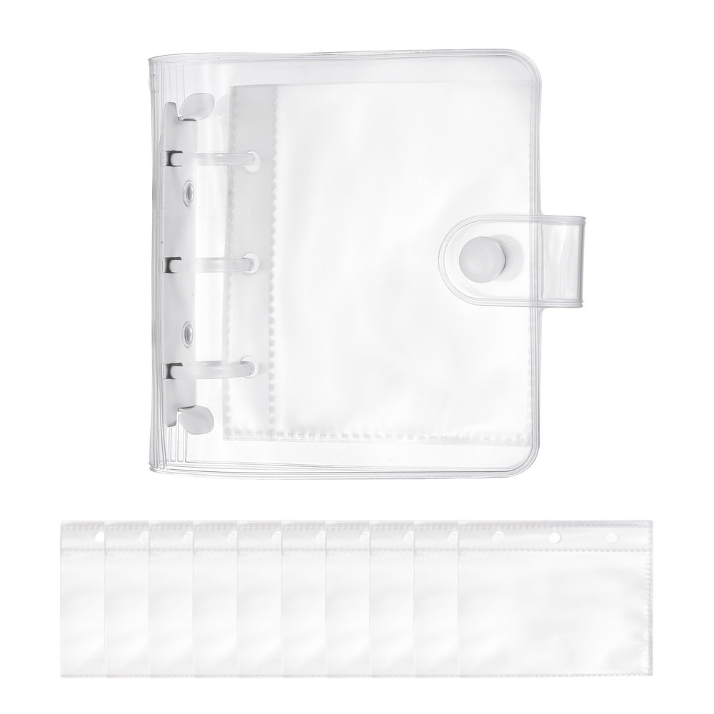 A8 Mini 3-Ring Binder Cover, Clear PP Notebook Binder with Inner Pockets, White