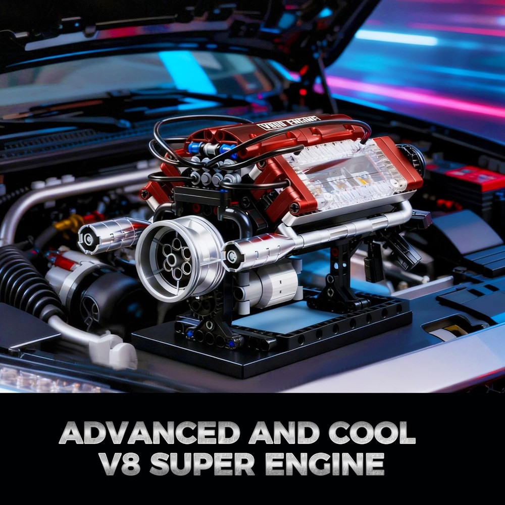 V8 Engine Building Blocks Sets, V8 Engine Model Kit, Runnable Model Engine Build