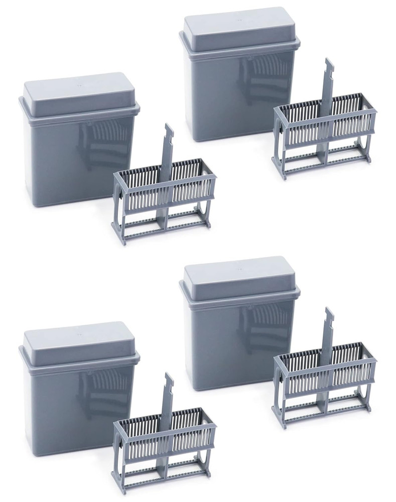Microscope Slides Staining Jar and Rack 24-Slots 4 Pack Grey