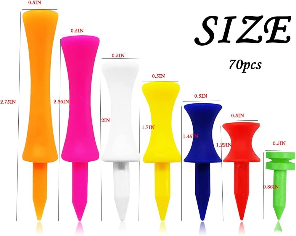 70 Pcs Golf Tees, Step Down Plastic Tees Value Multiple Colors Mixed