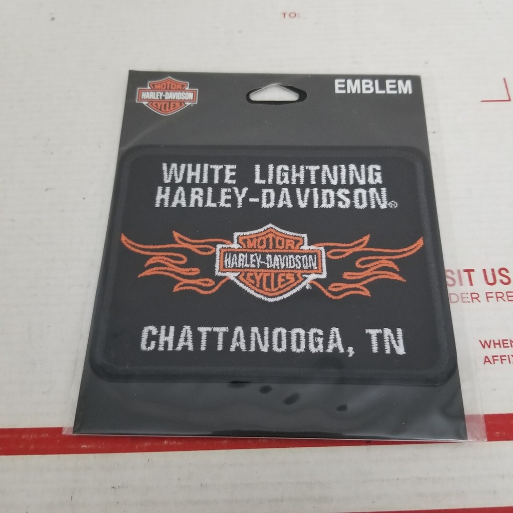 Harley Davidson Patch Emblem Chattanooga Tennessee White LIghtning Flames Logo
