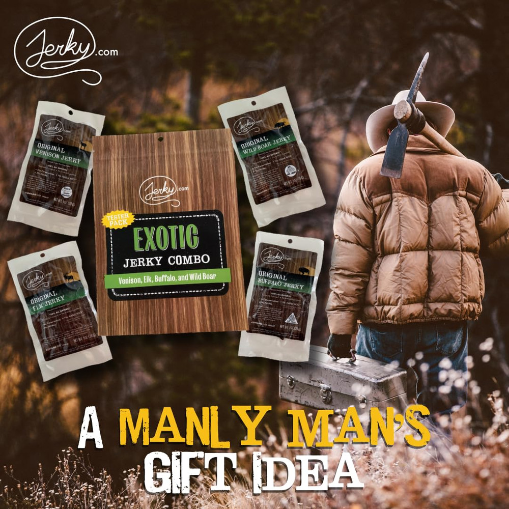 Exotic Jerky Variety Pack | 4pc Wild Game Snacks Sampler with Venison, Elk, Buff