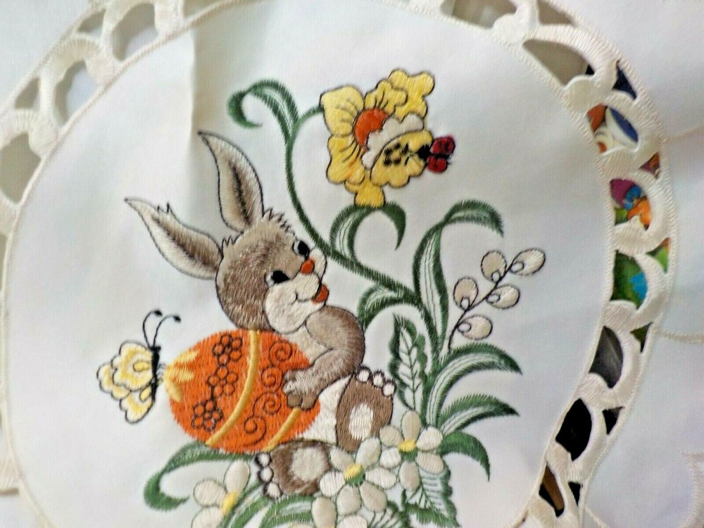 Easter embroidered w/ cutouts table runner 32" by 32" square