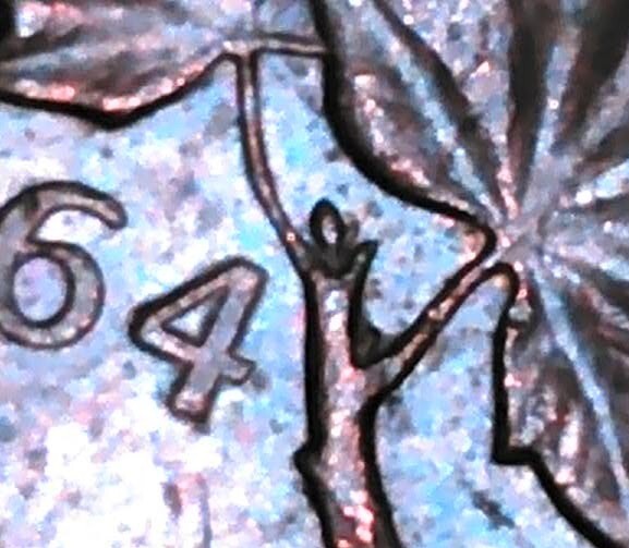 1964 Canada One 1 Cent Coin -  'Extra Spine' Error / Variety