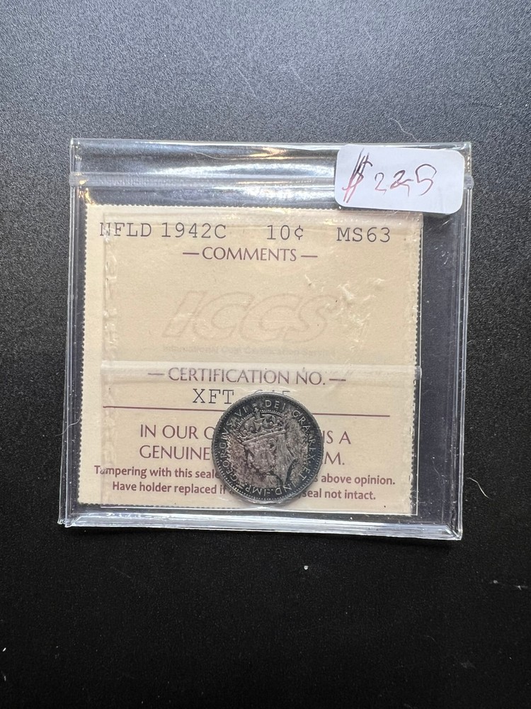 1942C Newfoundland 10cent MS63 Book Value $213-250