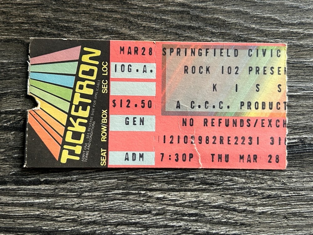 KISS TICKET STUB Springfield Mass 1985 Animalize Concert Tour Vintage Kiss Carr