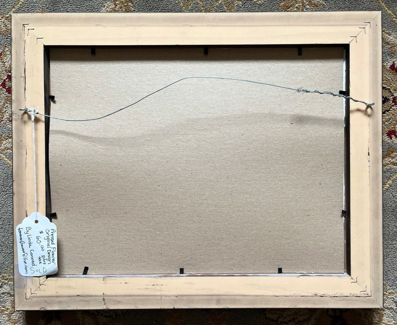 Pressed Flowers in Basket Original Framed Art Cottage Core 16 x 13 inch