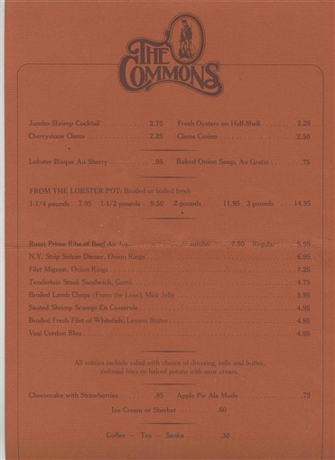 The Commons Menu Boston Massachusetts