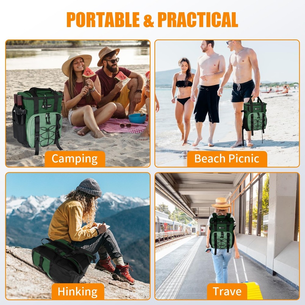Cooler Backpack 24 Cans Insulated Lunch Backpack Cooler Leakproof Keeps Hot/C...
