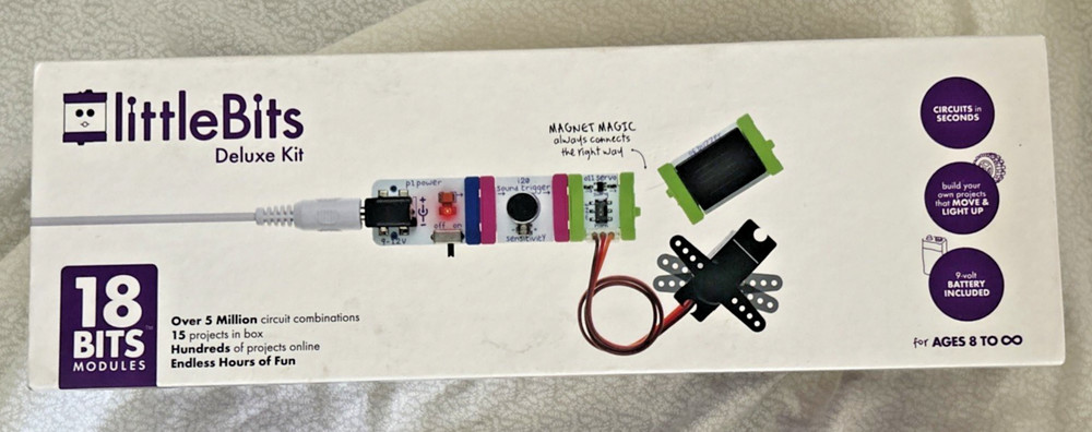 New Little Bits Electronic Deluxe Kit 18-Bit Modules Sealed