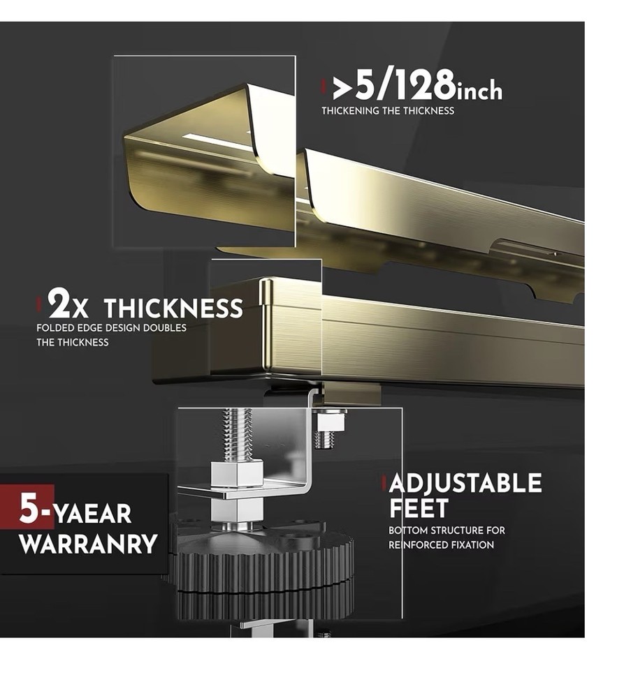 WEBANG 12 Inch Linear Shower Drain Rectangular Floor Drain Brushed Gold