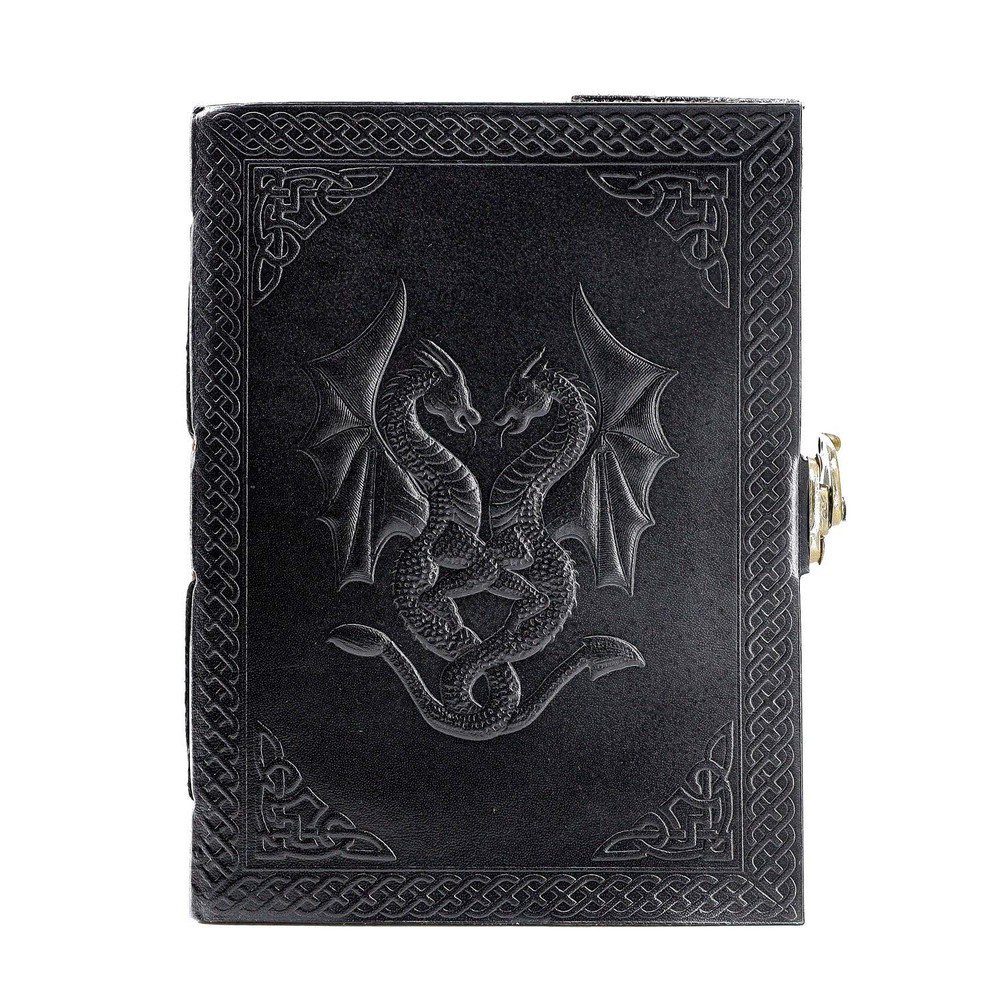 Handmade Leather Double Dragon Journal/Writing Notebook Diary/Bound Daily Not...