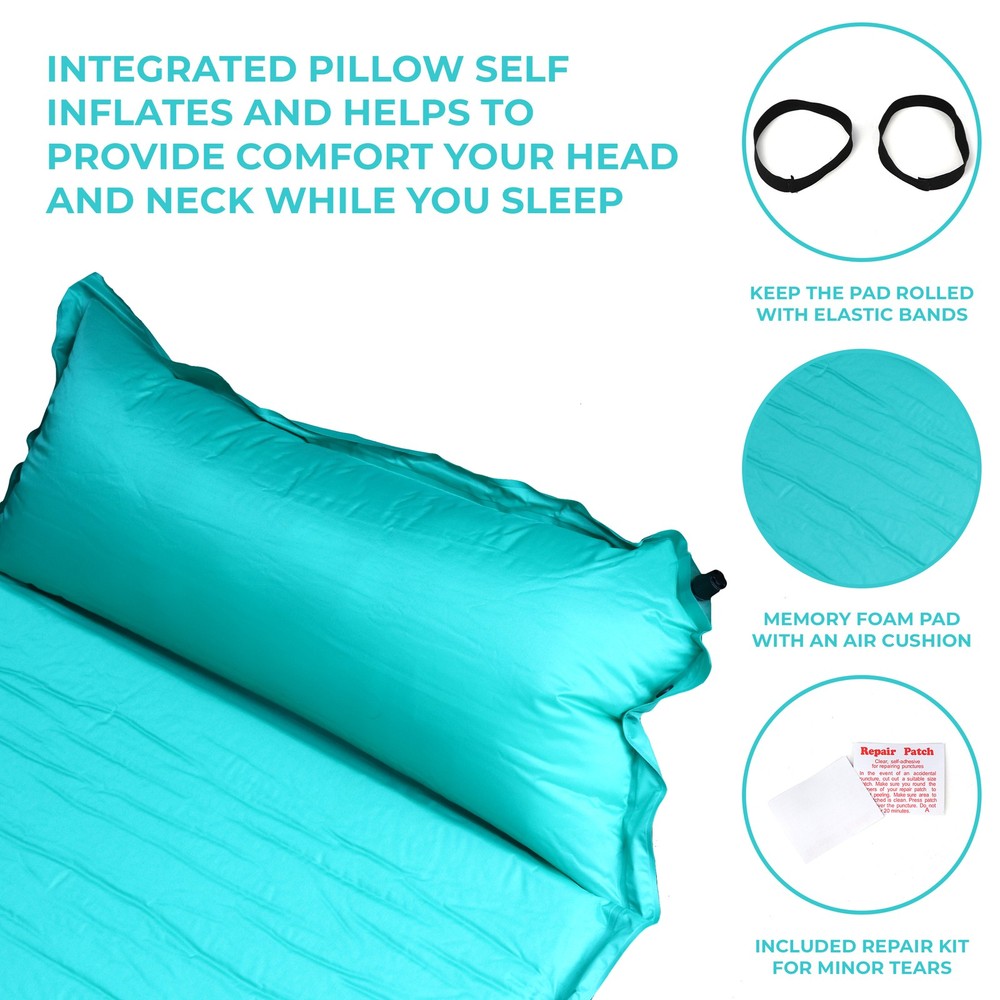 Osage River Self Inflating Sleeping Pad, Memory Foam with Integrated Pillow Mint
