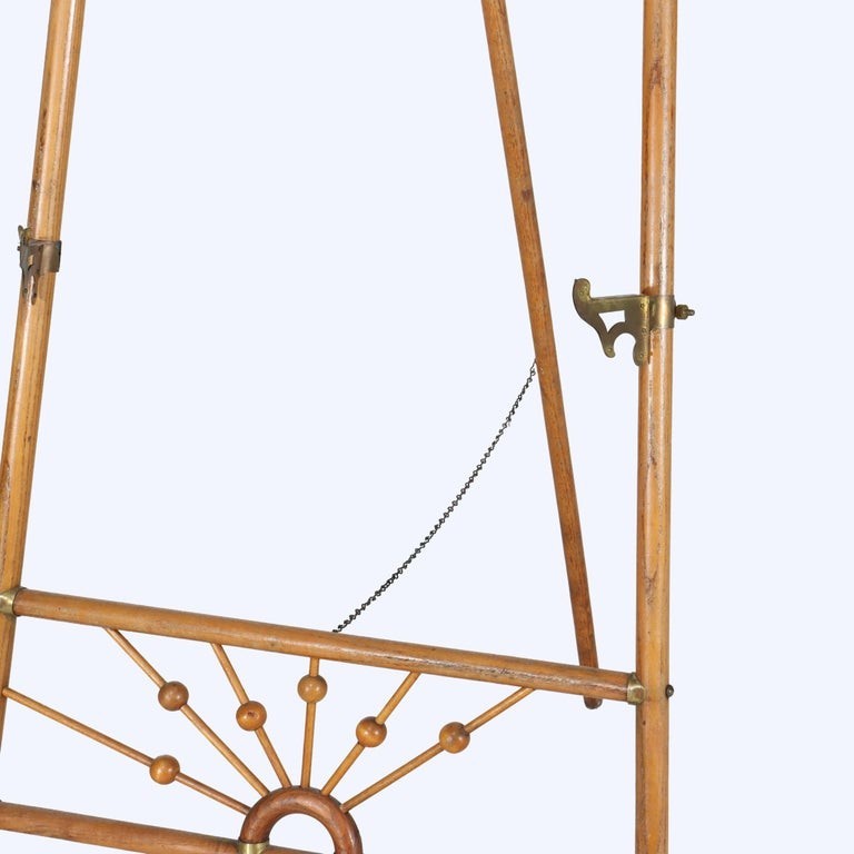 Victorian Oak Stick & Ball Adjustable Easel With Mirror & Brass Caps c1910