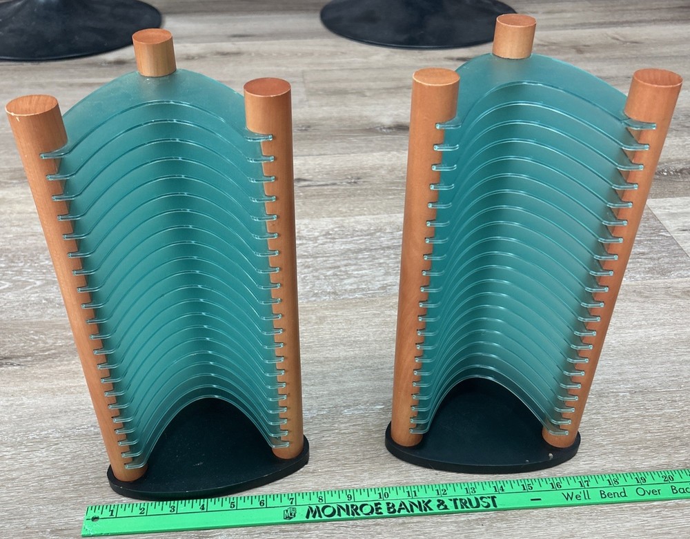 Atlantic 20 Disc CD Storage Tower Holder Standing Rack Wood & Teal Plastic X 2