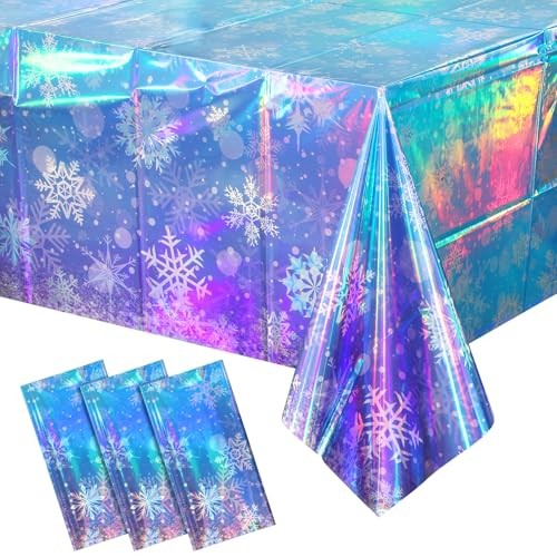 Pack Iridescent Winter Snowflake Plastic Tablecloth Decorations, Holographic 3