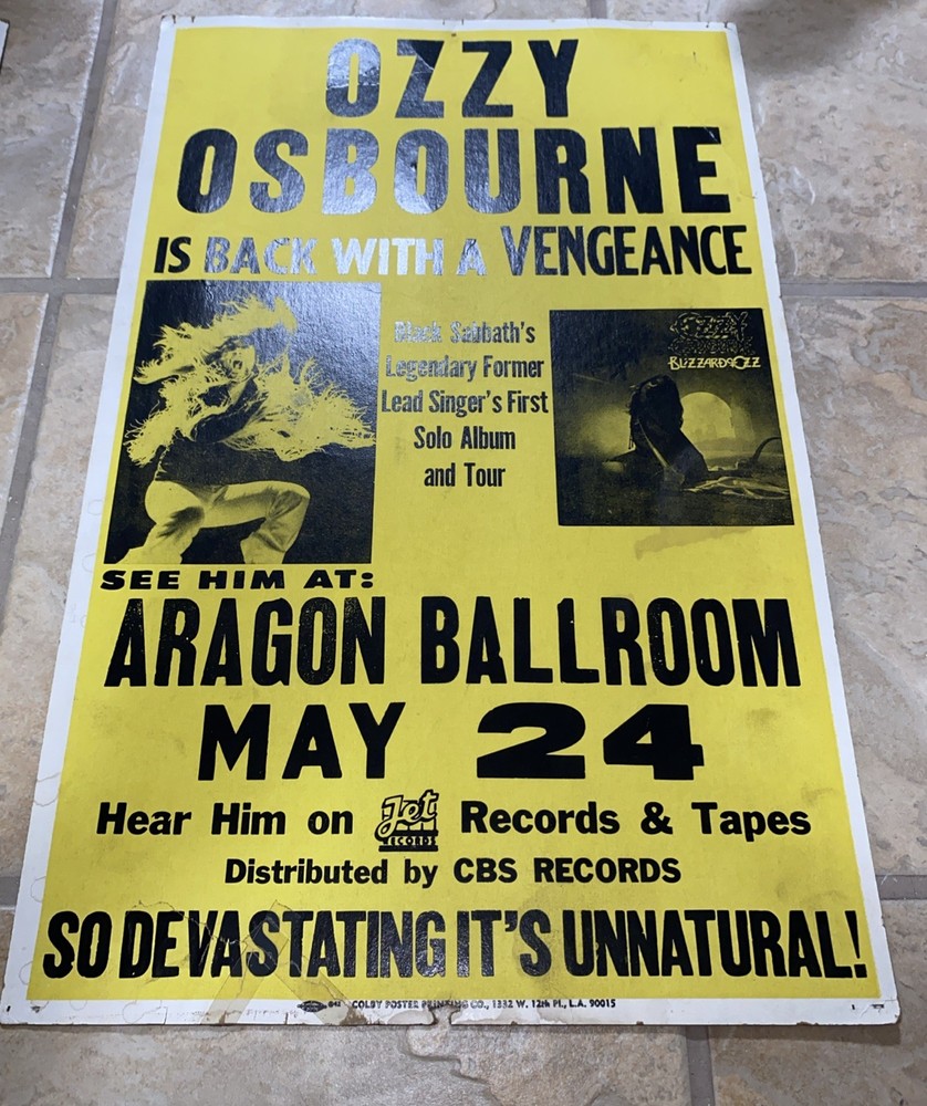 OZZY OSBOURNE AT ARAGON BALLROOM -  ORIGINAL VINTAGE CONCERT PROMOTION POSTER
