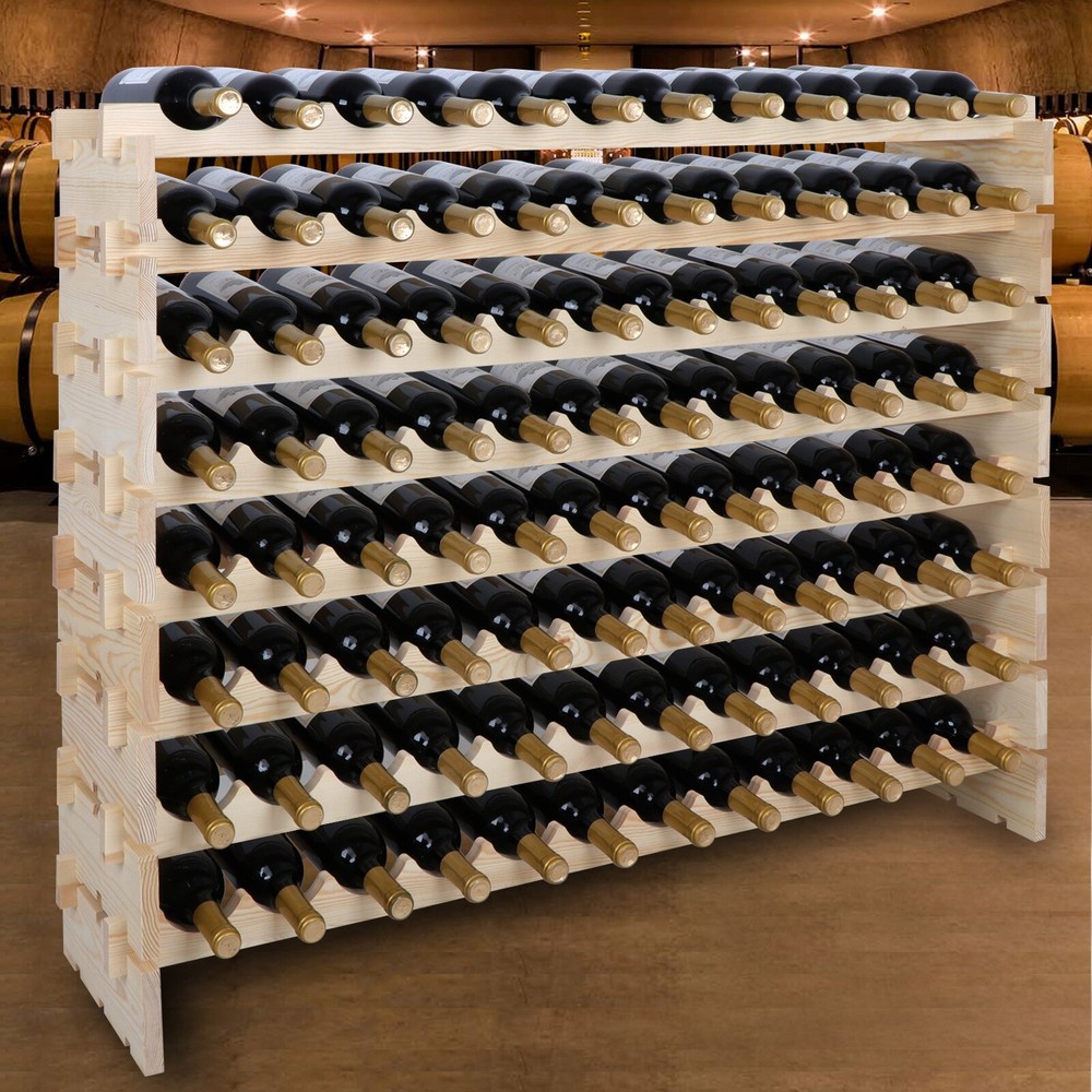 72/96 Bottles Wine Rack Holder Stackable Wine Shelf Kitchen Display Organizer