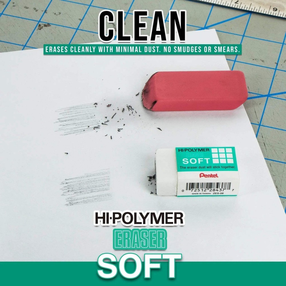 Pentel Hi-Polymer SOFT Eraser, 6-Pk