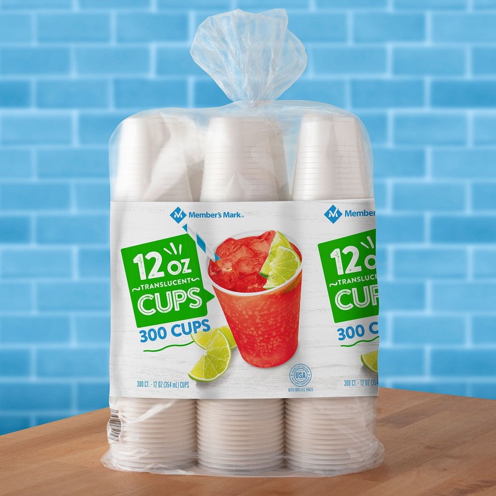 Member’s Mark Translucent Plastic Cups 12 oz – 300 Count Bulk Party Cups.