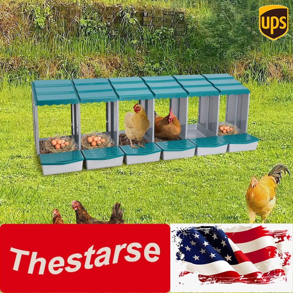 6 Compartments Chicken Laying Boxes with Egg Collection Nesting Boxes Green US