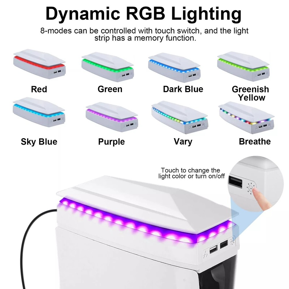 Adjustable Cooling Fan for PS5 Slim Disc/Digital Dustproof w/8 Modes Light;