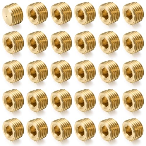 30 Pcs 1/4" NPT Brass Male Pipe Plug Fitting Set Internal Hex Thread Socket