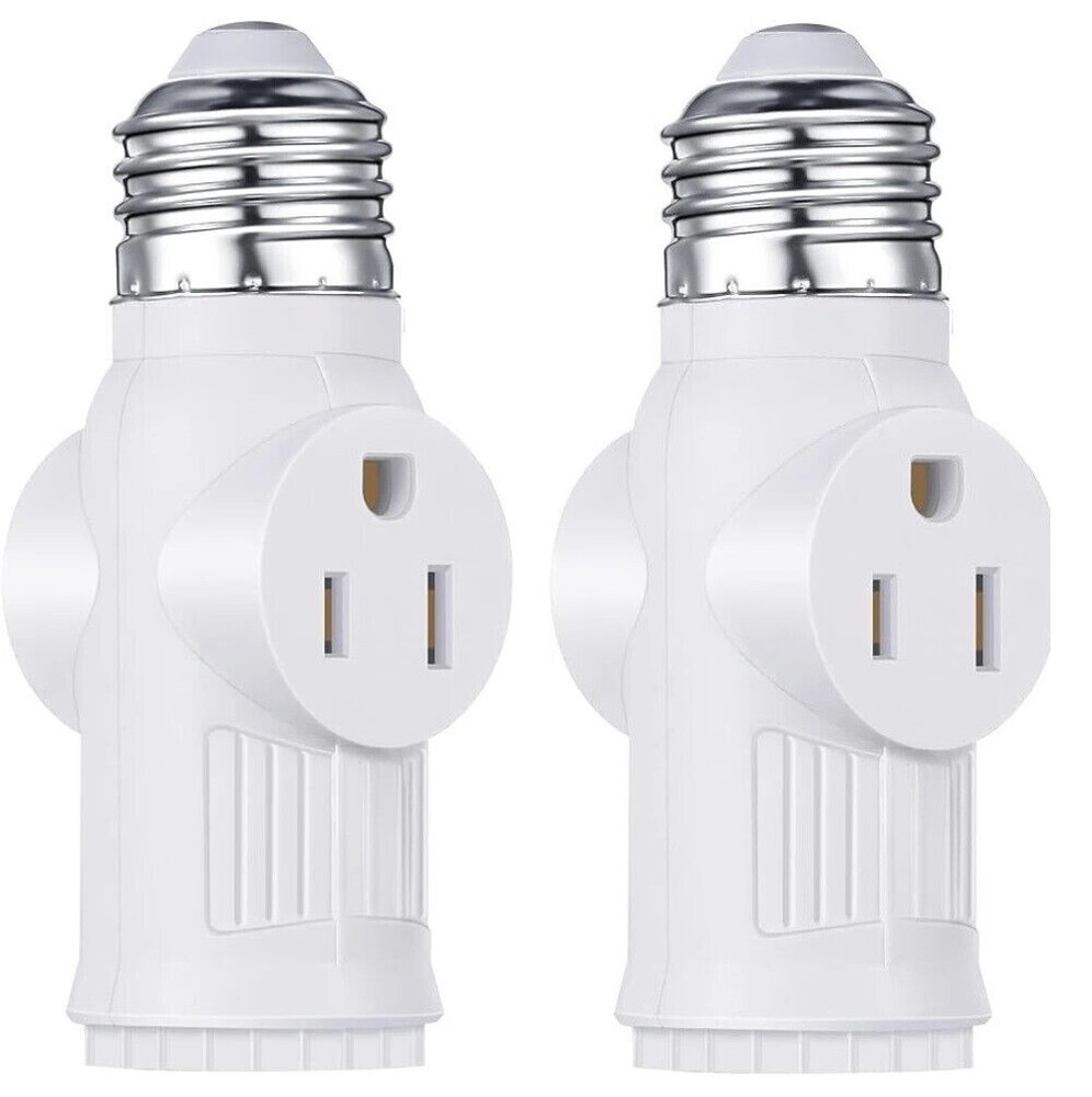 2Pcs E26/E27 Light Socket to Plug Adapter 2/3 Prong Light Bulb Outlet Adapter US