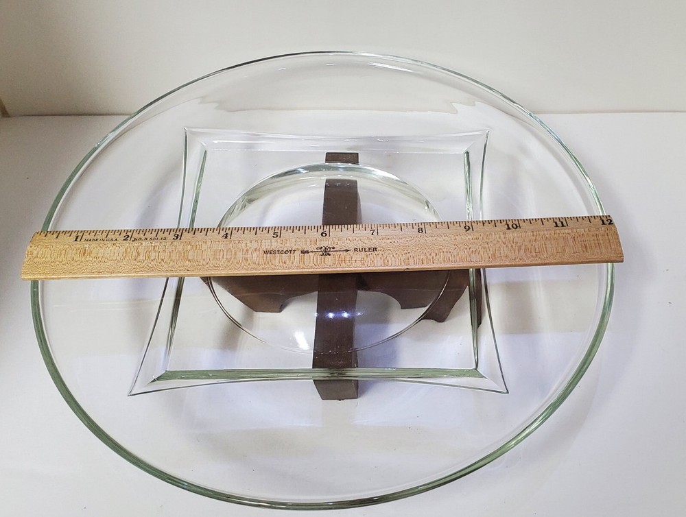 MCM Cake Stand Glass with Wood Base
