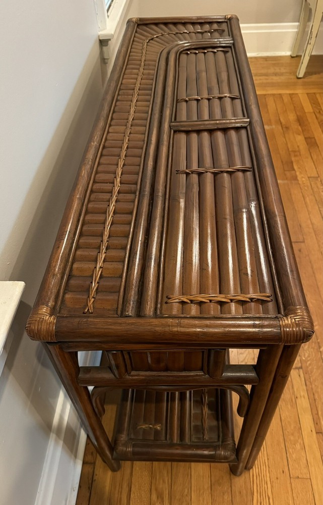 Vintage Boho Chic Brentwood Rattan Console Sofa Table
