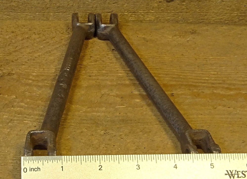 2- vintage Implement Conecting Rods, Yokes both ends, Off set Cast Steel Rustic.