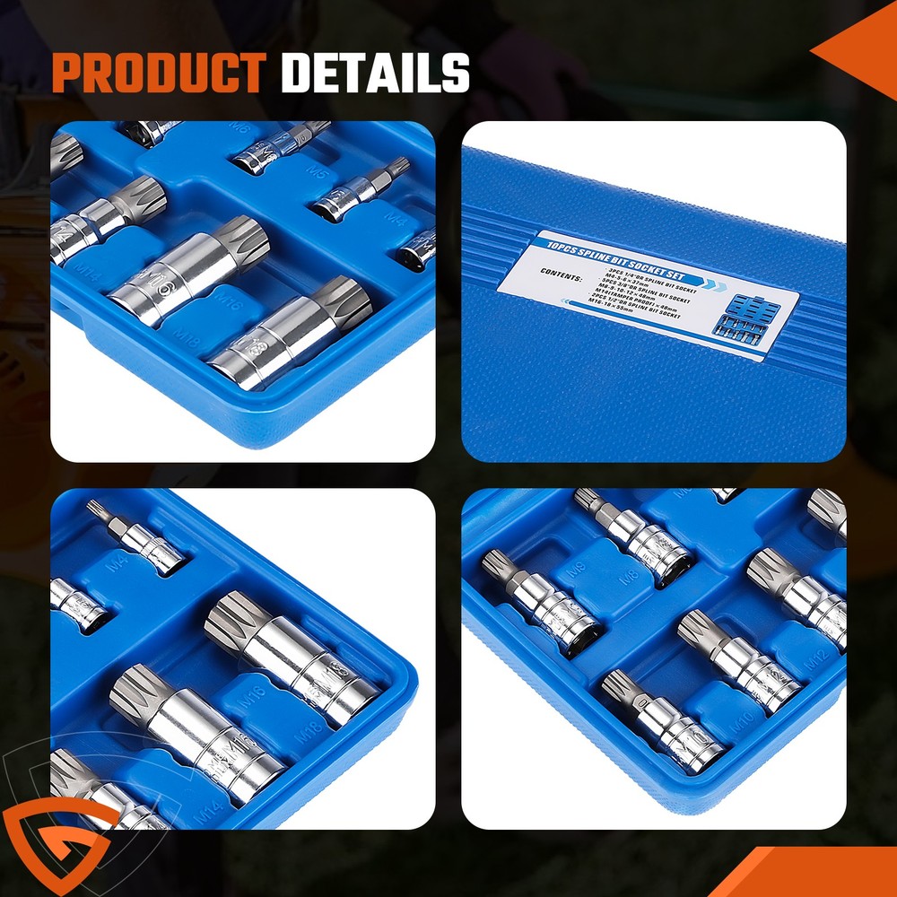 Bit Socket Set 10 PCS Spline Bit Socket Set w/ case Tamper Proof with Case