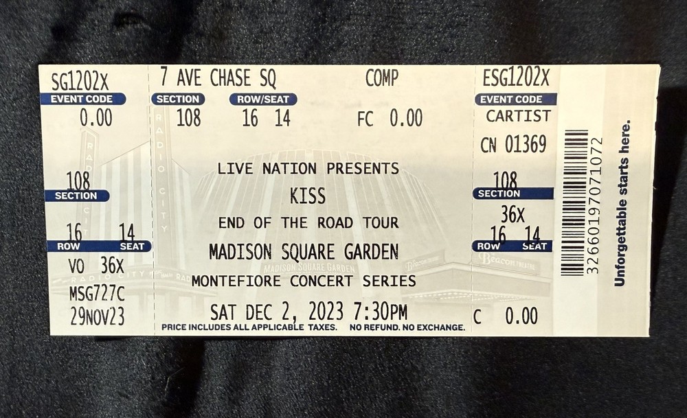 KISS - Madison Square Garden NYC Unused Tickets Dec 1st & Dec 2nd 2023 RARE MINT