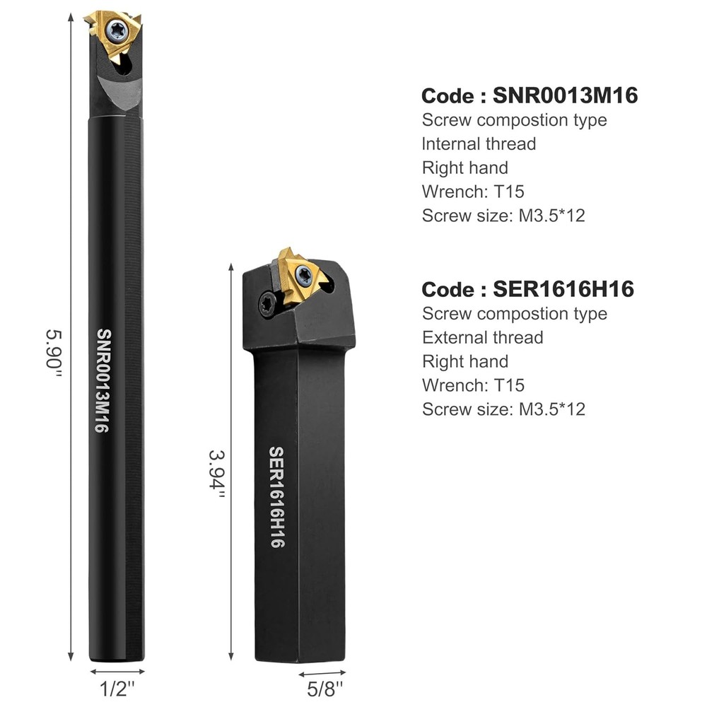 Precision Metal Lathe Tool Set: Threading Holders & 10 Indexable Carbide Inserts