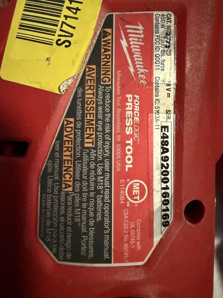 Milwaukee 2773-20L M18 Force Logic Long Throw Press Tool Only With Case