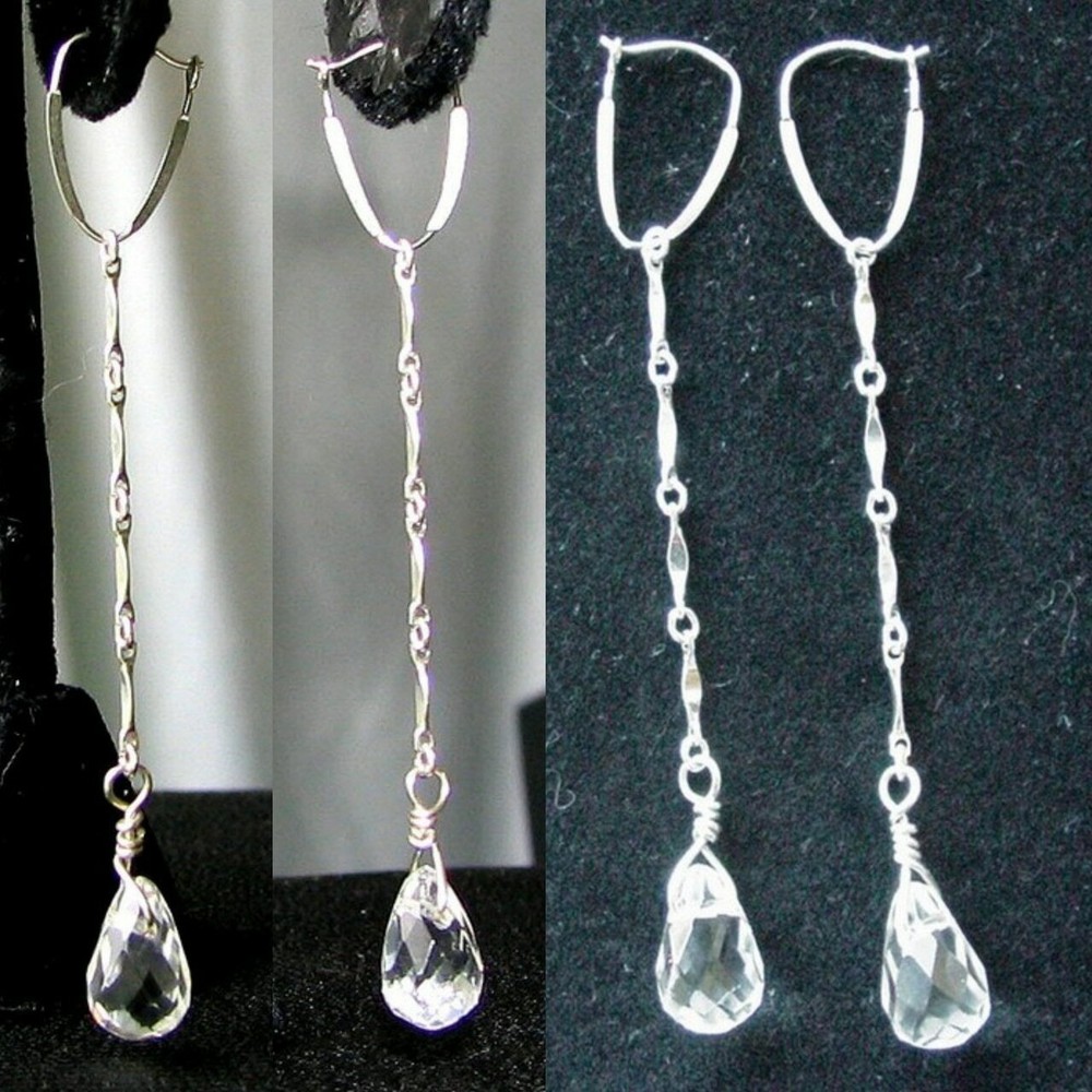 Sparkling Quartz Solid Sterling Silver Earrings | 2.75" long |