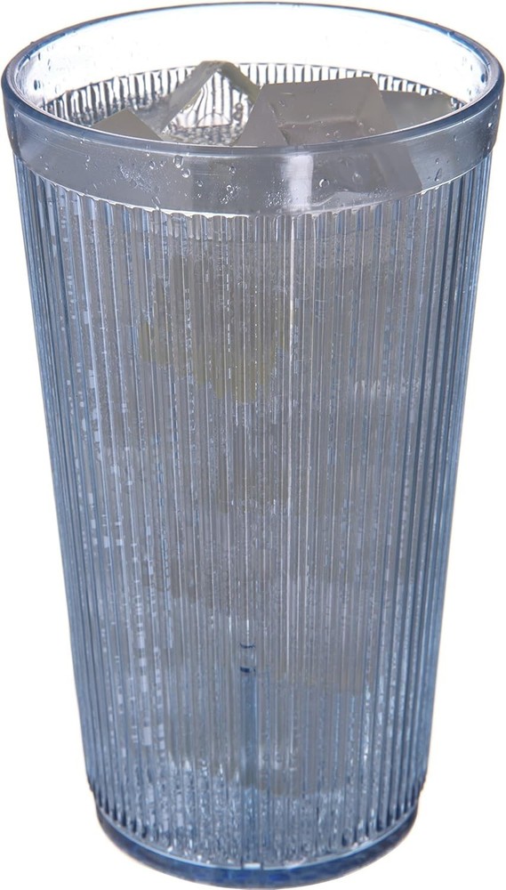 Blue Plastic Tumbler 21.5oz Stackable Ribbed Textured Dishwasher Safe
