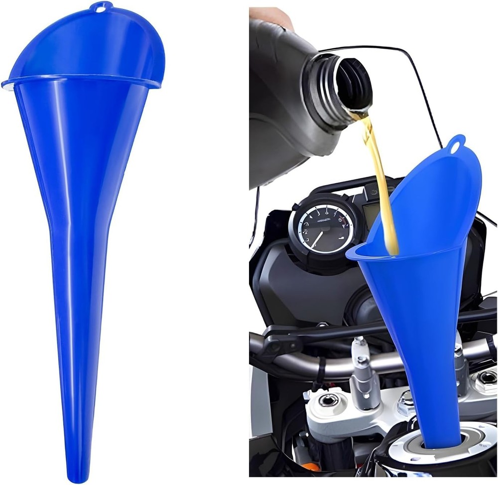 Long-Neck Oil Funnel for Automotive – Multi-Function Plastic Blue (1-Pack)
