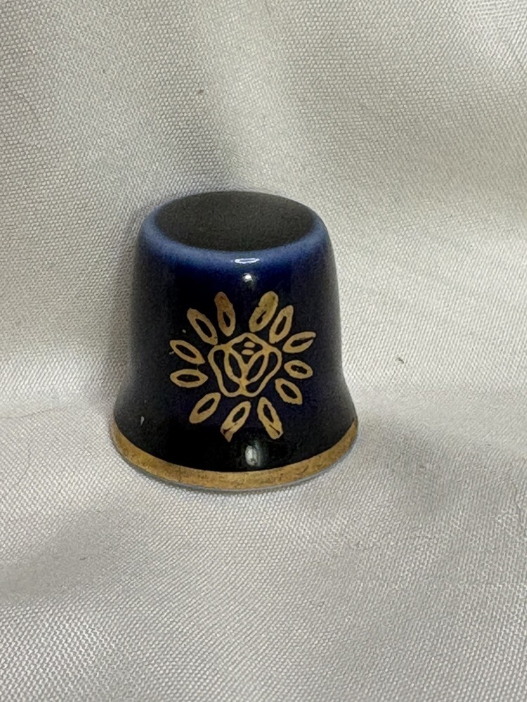 Gold Accent Cobalt Blue Porcelain Thimble