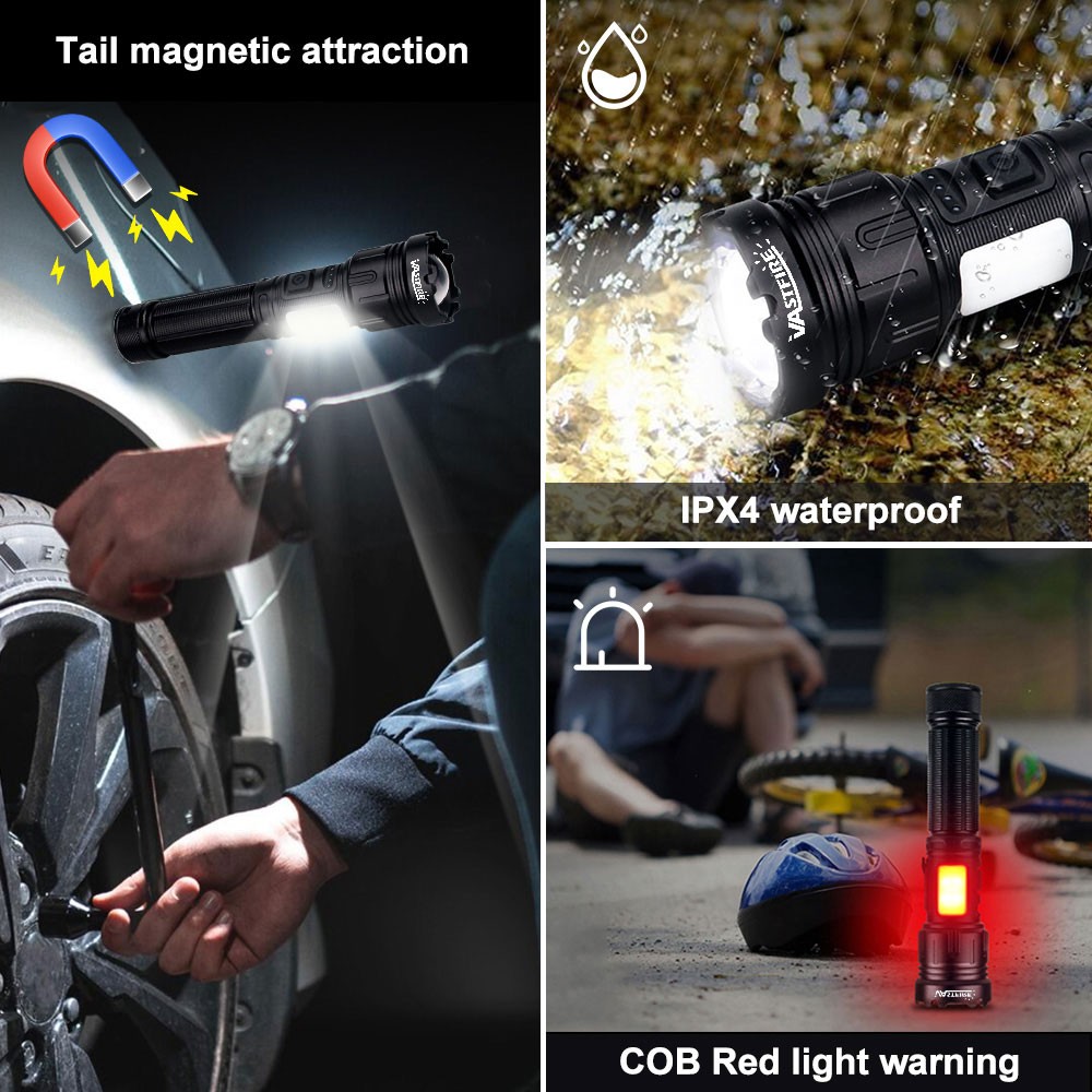 395nm White + UV LED Flashlight Zoom Work Light USB Rechargeable Torch