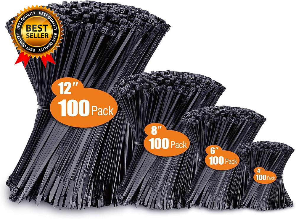 Zip Ties Assorted Sizes(4”+6”+8”+12”) 400 Pack