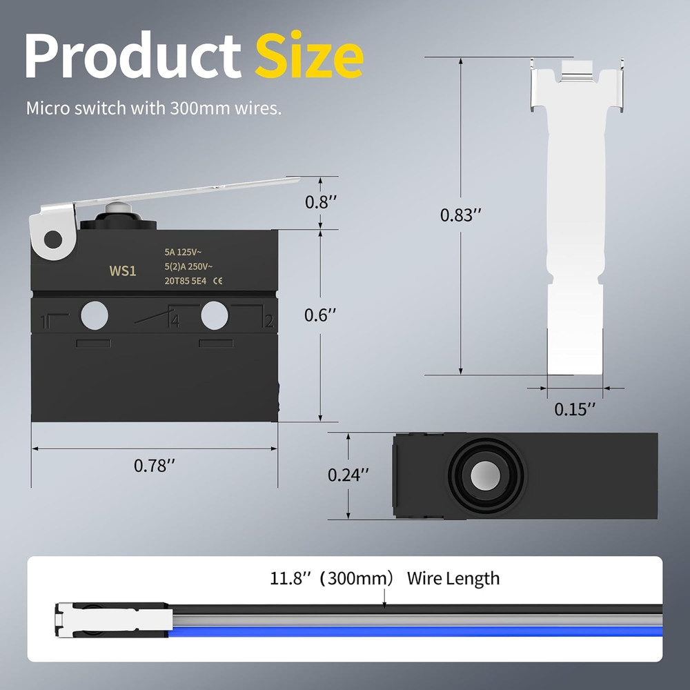Waterproof Micro Limit Switch with Hinge Lever 6A 12V DC Lever Microswitch SPDT