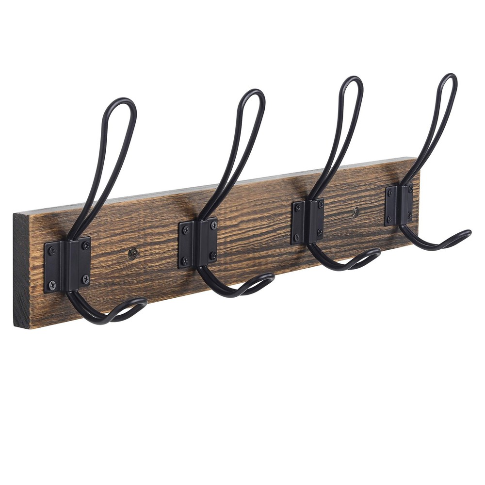 Rustic Wall Mounted Coat Hook with 4 Farmhouse Hooks - Solid Pine Wood Towel ...
