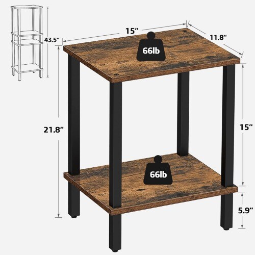 End Table, 2 Piece Set, Side Table, Nightstand, 2 Storage Shelves